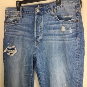 GAP Womens 16 Boyfriend Jeans Distressed High Rise 5 Button Fly Med Wash